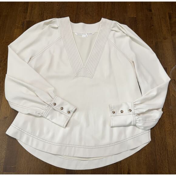 Veronica Beard Women's Ivory Polyester V-Neck Long Sleeve Osler Blouse Top Sz 6 - Picture 2 of 5
